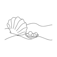 Seashell and Pearls on Sand Line Art oyster jewelry