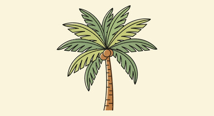 Obraz premium Whimsical hand-drawn palm tree illustration conveying tropical paradise