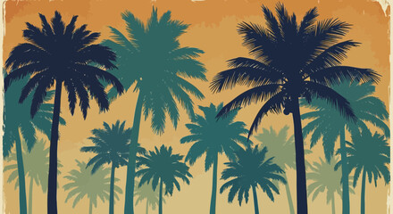 Naklejka premium Retro Palm Tree Silhouette Vector Design with Grunge Texture Background
