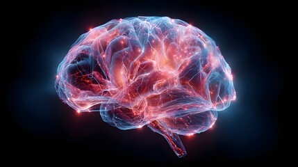 Luminous representation of human cerebral activity glows against a dark background