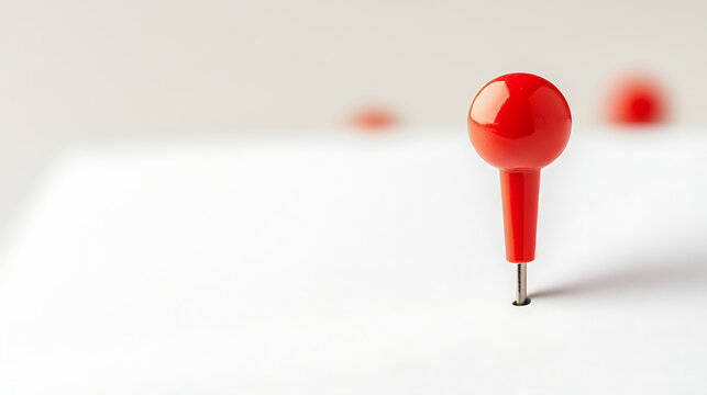 A vivid red pin stuck into a pristine white surface, symbolizing precision, focus, or a marked location. Represents reminders, tasks, or important points emphasized.