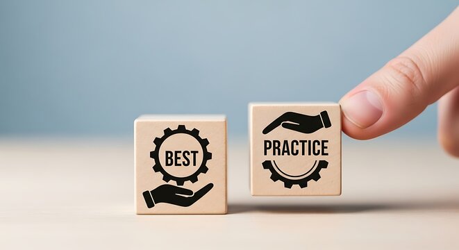 Hand placing a cube with best practice text and icon