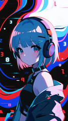 Close-up of an anime girl wearing headphones