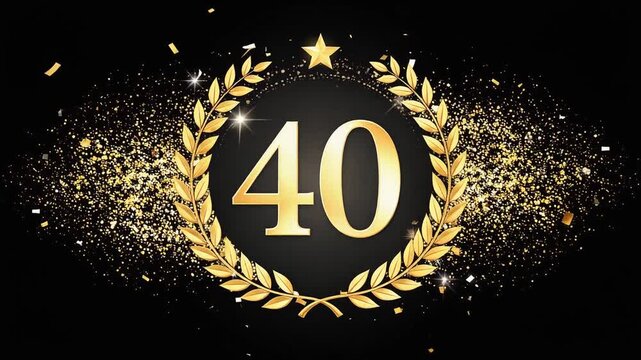 Luxury Golden Number 40 Anniversary Loop Background　黒背景に豪華な金色40周年記念イメージ　シームレスループ背景動画