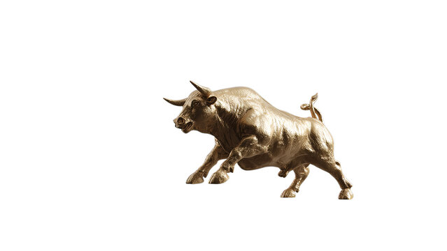 A powerful golden bull in mid-gallop, symbolizing strength and determination on a transparent background.