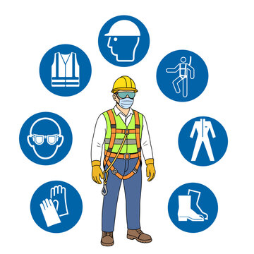 Industrial Safety Engineer with safety harness and personal protective equipment for working at height and preventing falls. Safety first. Industrial safety and occupational health

