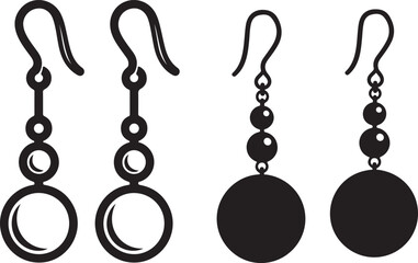 Dangle Earrings with Circles Outline and Solid Icons. Jewelry, fashion, and accessory graphic elements