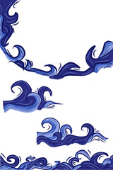 Blue waves border ornament illustration set, border set with blue wave ornament