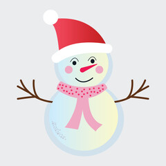 Adorable snowman with red hat and pink scarf isolated on white background