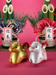 年賀状・干支・午年・門松