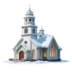 A white church with a steeple and a clock