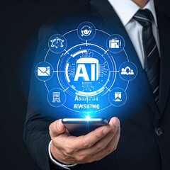 AI technology business innovation concept futuristic digital interface.