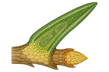 Cross-section drawing of a leaf showing internal cellular structure and growth concept, transparent background
