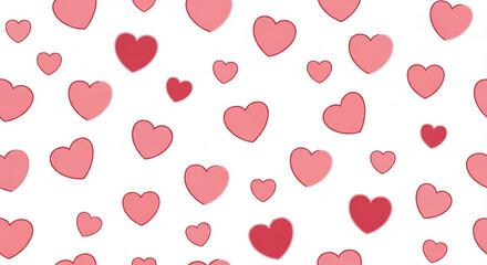 Pattern of pink and red hearts on white background