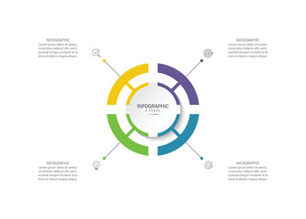 Business visualization infographic circle design template with 4 options, steps or processes. Business presentation.	