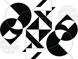 Abstract Geometric Composition with Circles Triangles and Gradients in Black and White
