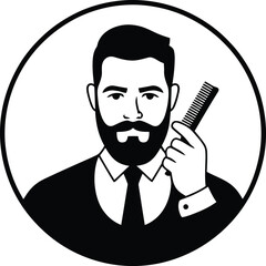 Bearded man holding a comb illustration for barbershop and beauty salon
