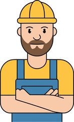 Construction Worker Illustration Wearing a Hard Hat and Blue Overalls