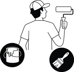 Illustration of house painter with tools ready for renovation work project