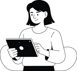 Illustration of woman using a digital tablet with a simple design