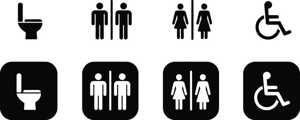 Restroom signs for men women and accessible persons in black vector format