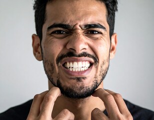 Man's distressed face