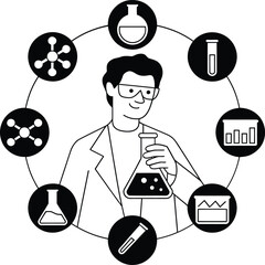 Scientist with research tools conducting experiment in a science laboratory