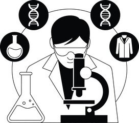 Scientist working with microscope in a laboratory science exploration concept