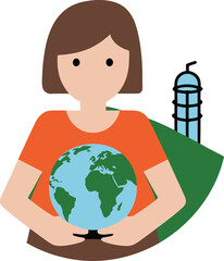 Vector illustration showing a person holding a globe with a drink