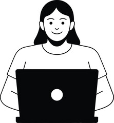 Woman Working on Laptop Computer Home Office Study Communication Technology