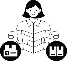 Woman with Shipping Map Planning Logistics and Distribution of Parcels