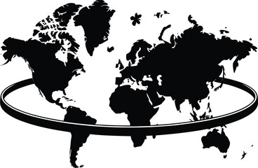 World Map Illustration with Ring Graphic in Black and White