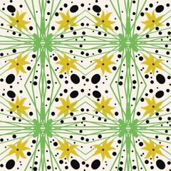 Seamless fabric pattern, Bohemian, Watercolor, Green, Black, Yellow, White, Geometric, Antique, Native American, Fabric, White background