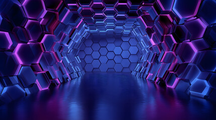 Fototapeta premium Purple, Pink, and White Glowing Honeycomb Tunnel Design – Futuristic Black Friday and Cyber Monday Concept