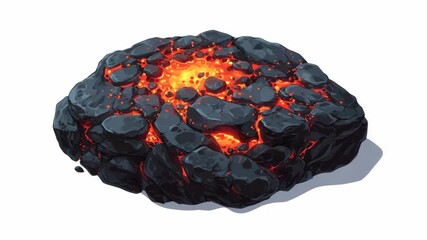 Molten lava rock formation with glowing center on white background - Powered by Adobe