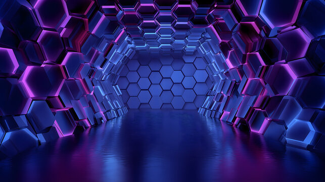 Purple, Pink, and White Glowing Honeycomb Tunnel Design – Futuristic Black Friday and Cyber Monday Concept