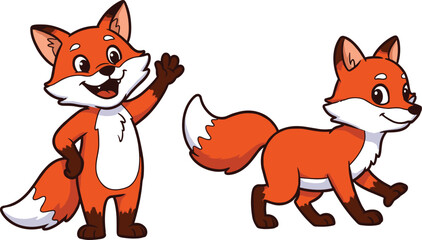 Cartoon fox characters illustration, cute animal mascots, friendly woodland design, smiling fox artwork, playful children’s character, storytelling wildlife concept