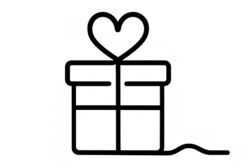Gift box line icon with a heart shaped ribbon, symbolizing present, surprise, and romance. Transparent background