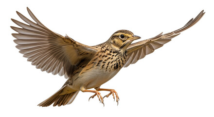Close Up Of A Skylark Bird In Mid Flight Against A Transparent Background