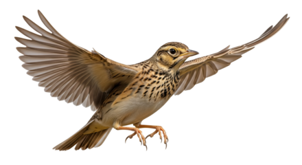 Close Up Of A Skylark Bird In Mid Flight Against A Transparent Background