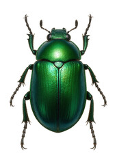 Iridescent green beetle with six jointed legs and shiny elytra.