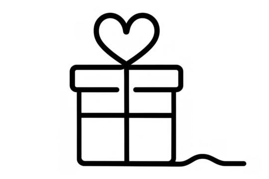 Gift box line icon with a heart shaped ribbon, symbolizing present, surprise, and romance. Transparent background
