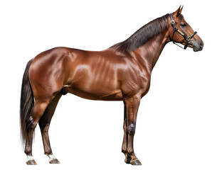 Majestic Brown Horse Standing Still in Profile View on a Transparent Background