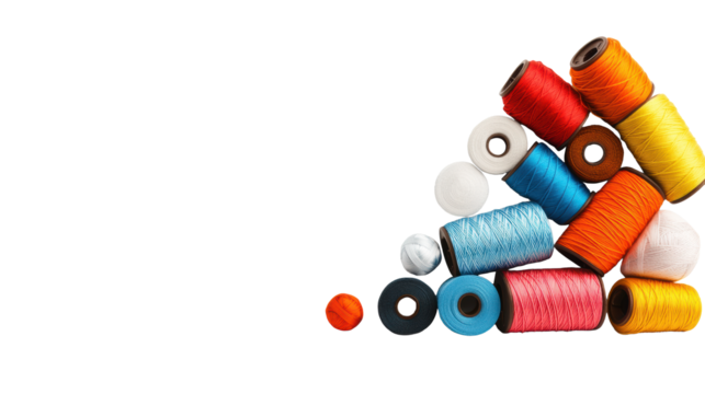 Colorful Sewing Threads on Transparent Background