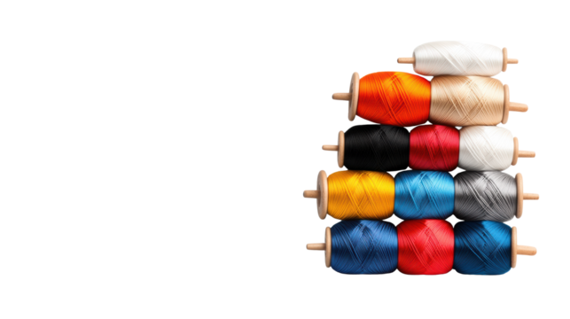 Colorful Sewing Threads on Transparent Background