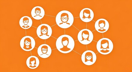 Connected Teamwork: Diverse Network of Professionals on Orange Background