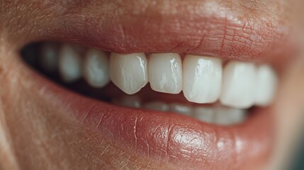 Obraz premium Detailed close up of a genuine human smile highlighting clean bright white teeth and healthy pink gums