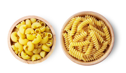 Macaroni in wood bowl Isolated on transparent png ( image from camera )