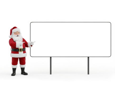 Santa Claus pointing at blank black board for message space