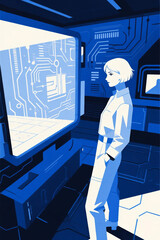 Women observing electronic screens